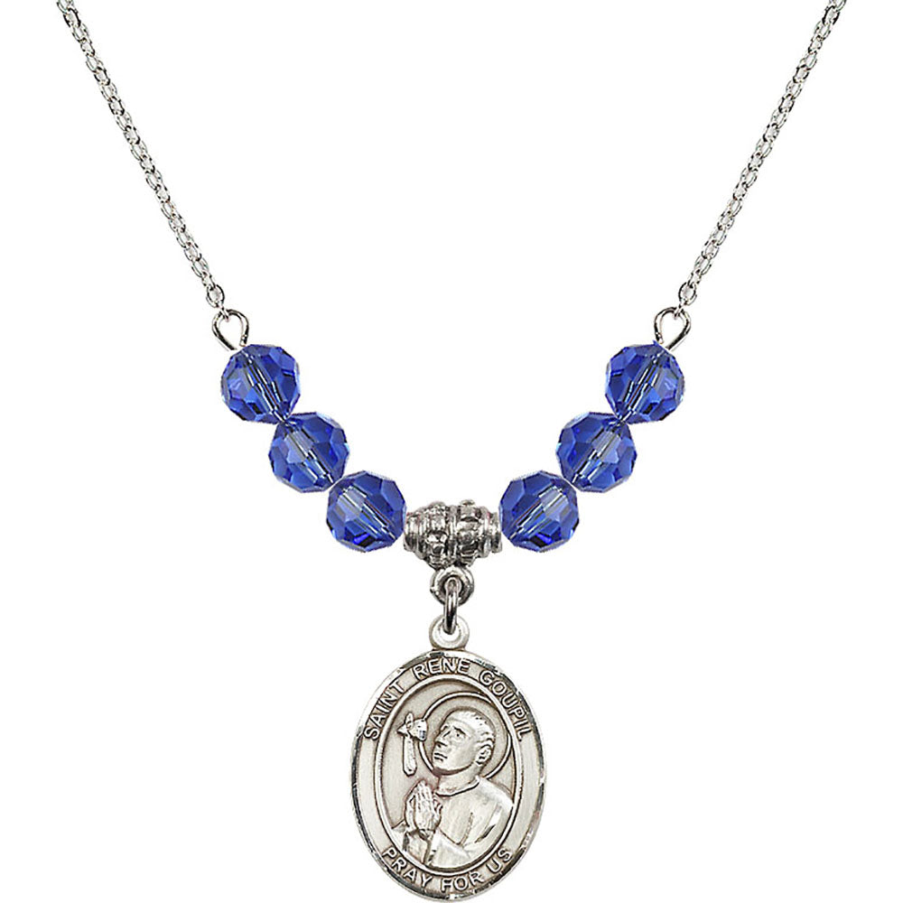 Sterling Silver Saint Rene Goupil Birthstone Necklace with Sapphire Beads - 8334