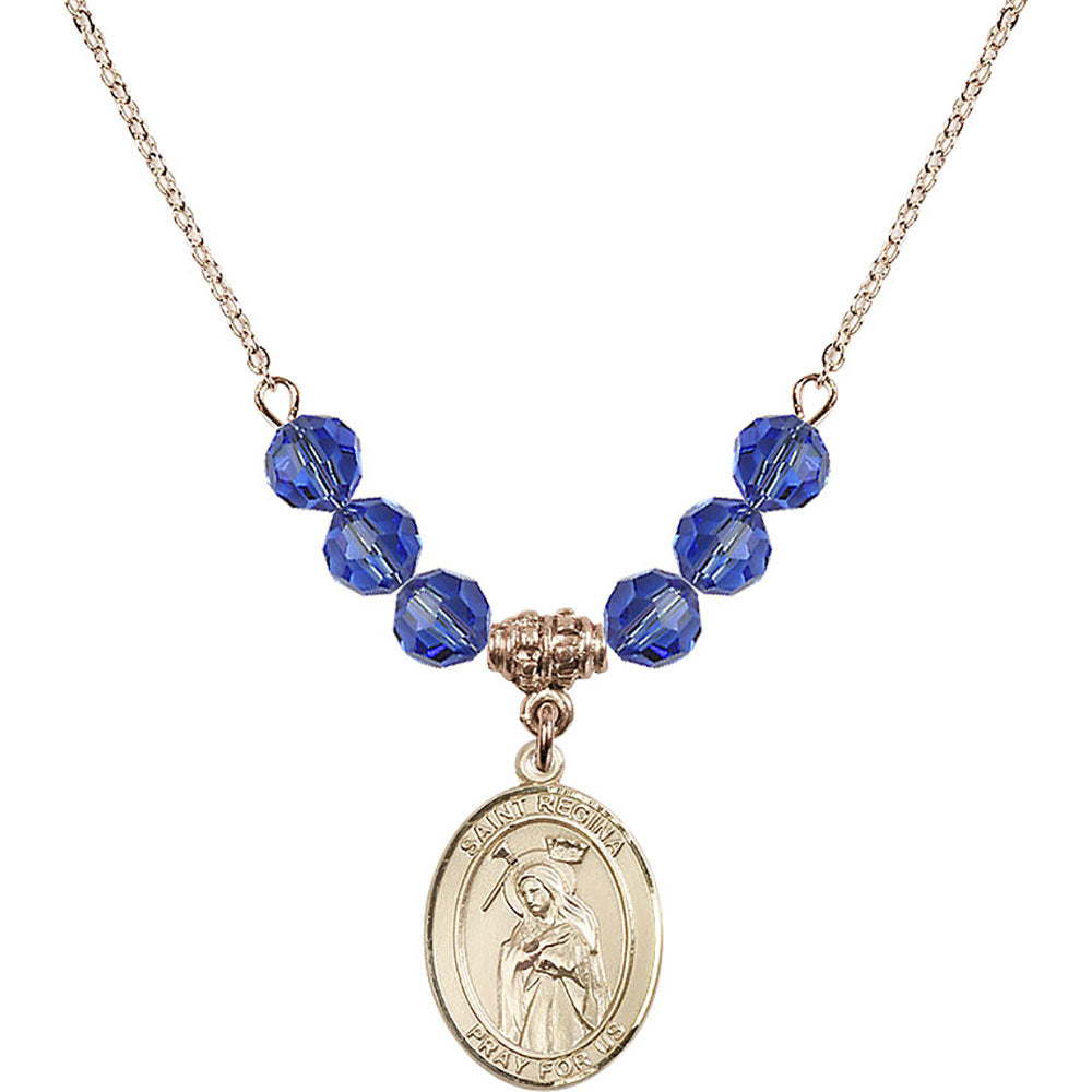 14kt Gold Filled Saint Regina Birthstone Necklace with Sapphire Beads - 8335
