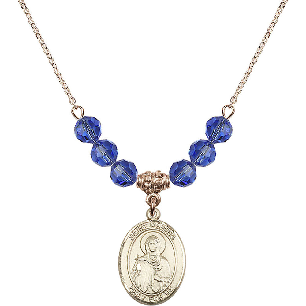 14kt Gold Filled Saint Marina Birthstone Necklace with Sapphire Beads - 8379