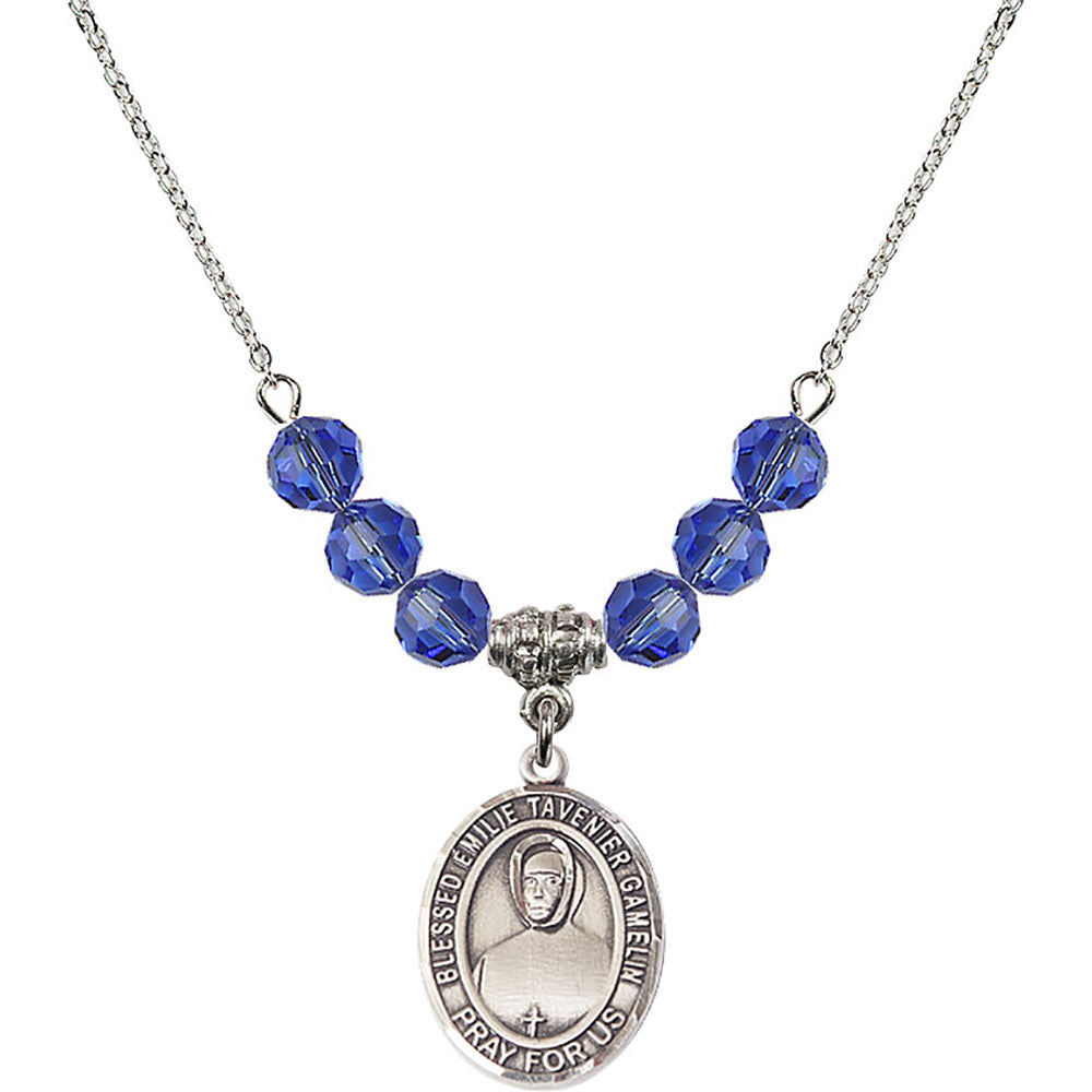 Sterling Silver Blessed Emilie Tavernier Gamelin Birthstone Necklace with Sapphire Beads - 8437