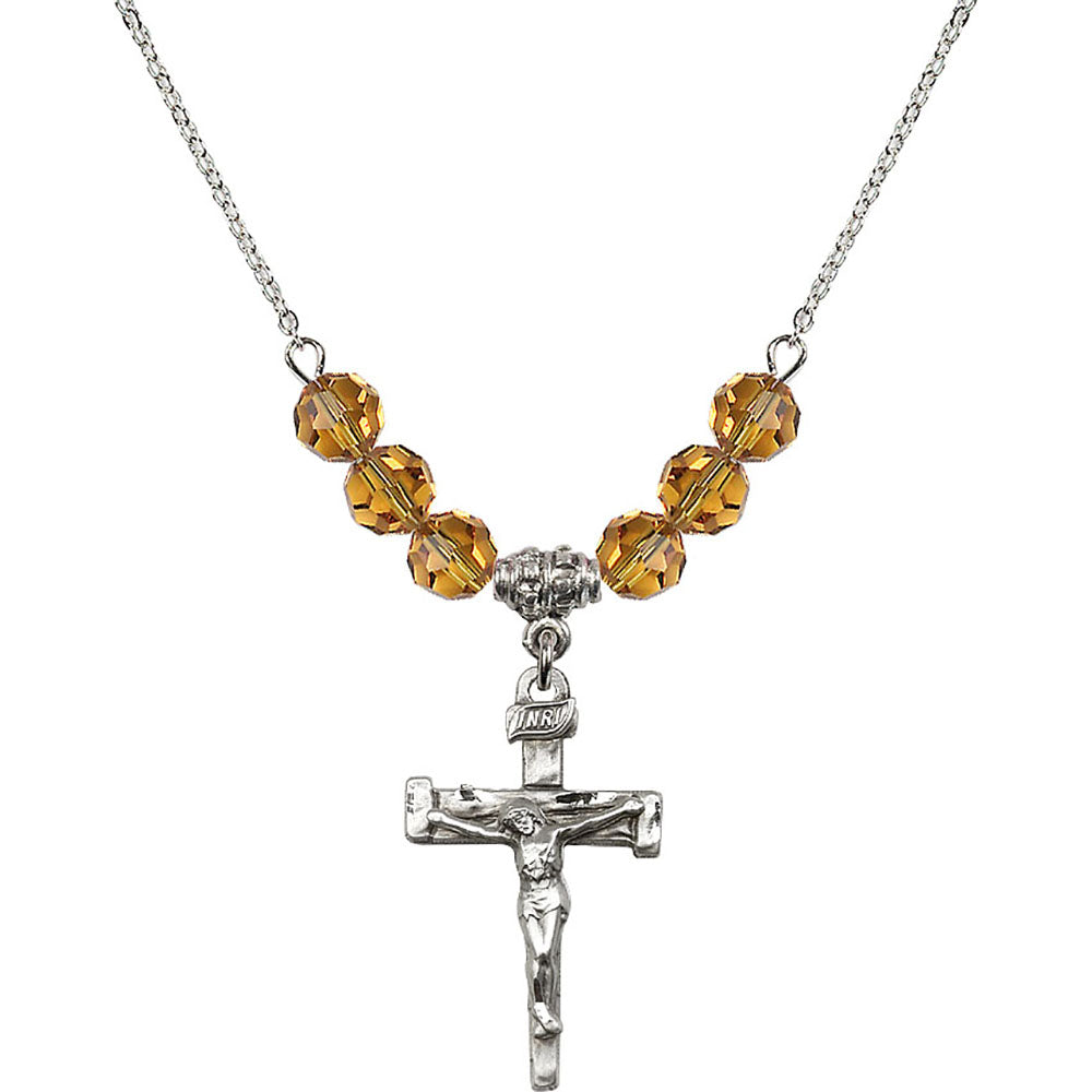 Sterling Silver Nail Crucifix Birthstone Necklace with Topaz Beads - 0073