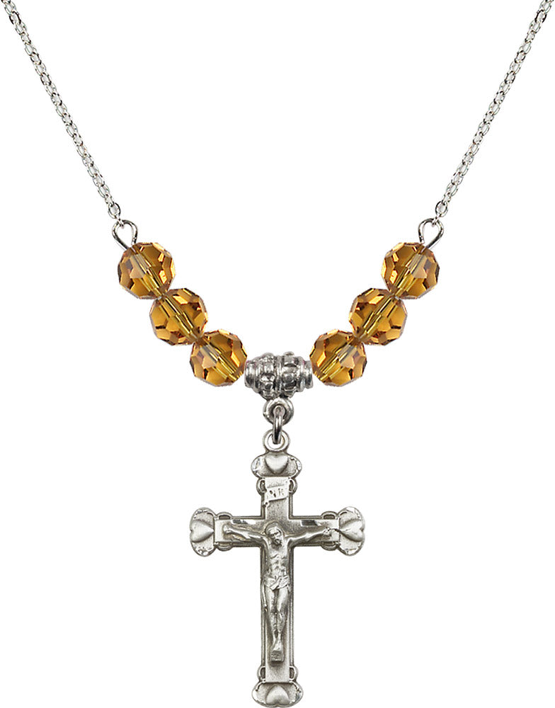 Sterling Silver Crucifix Birthstone Necklace with Topaz Beads - 0620