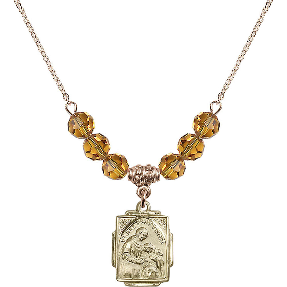 14kt Gold Filled Saint Ann Birthstone Necklace with Topaz Beads - 0804