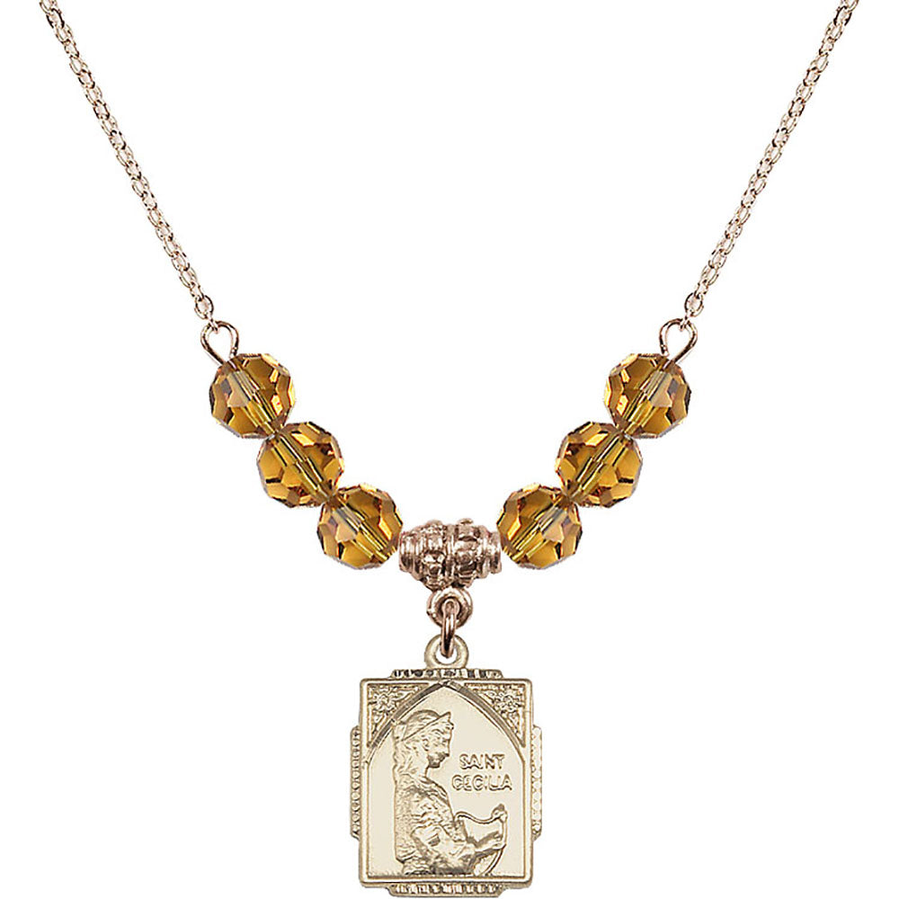 14kt Gold Filled Saint Cecilia Birthstone Necklace with Topaz Beads - 0804