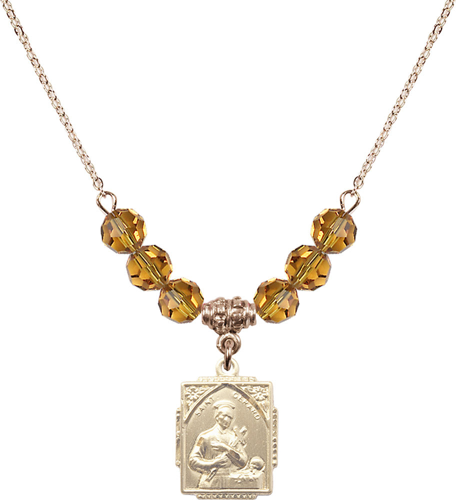 14kt Gold Filled Saint Gerard Birthstone Necklace with Topaz Beads - 0804