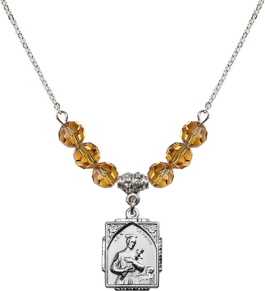 Sterling Silver Saint Gerard Birthstone Necklace with Topaz Beads - 0804