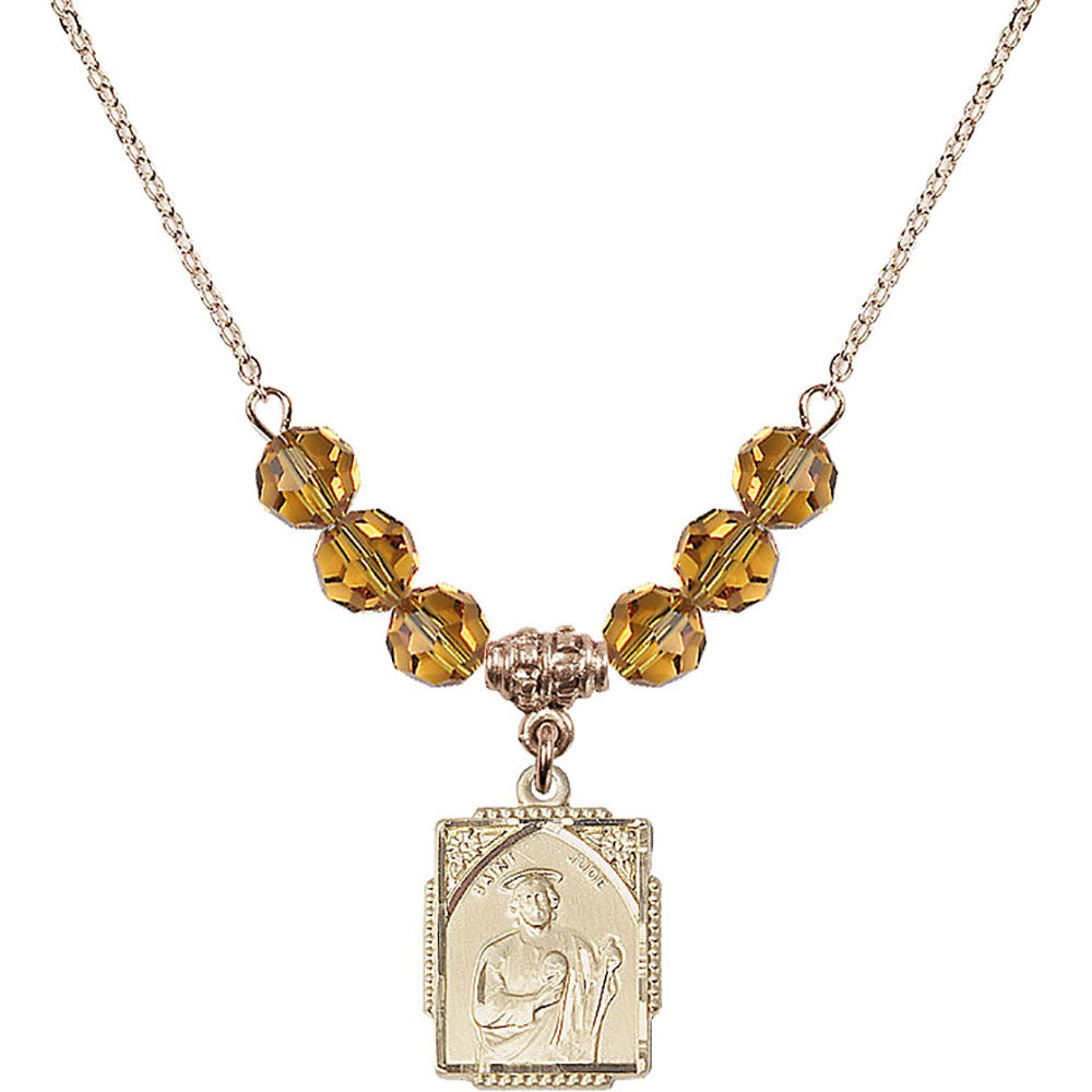 14kt Gold Filled Saint Jude Birthstone Necklace with Topaz Beads - 0804
