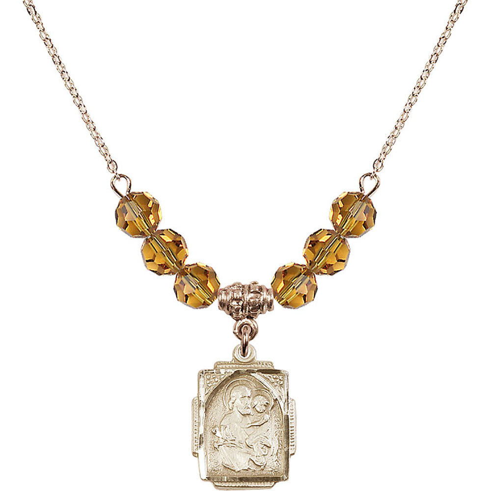 14kt Gold Filled Saint Joseph Birthstone Necklace with Topaz Beads - 0804