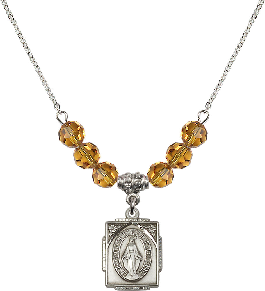 Sterling Silver Miraculous Birthstone Necklace with Topaz Beads - 0804