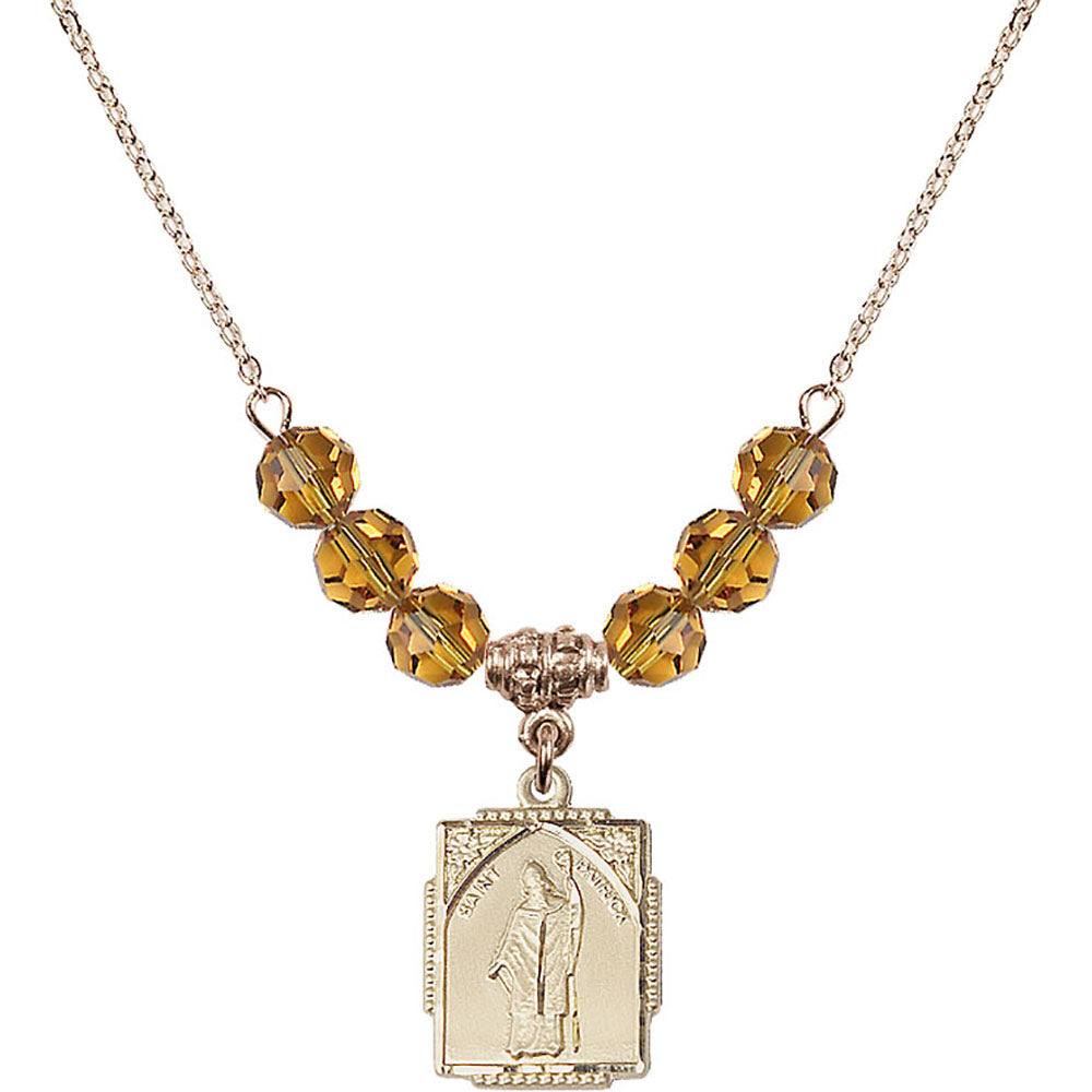 14kt Gold Filled Saint Patrick Birthstone Necklace with Topaz Beads - 0804