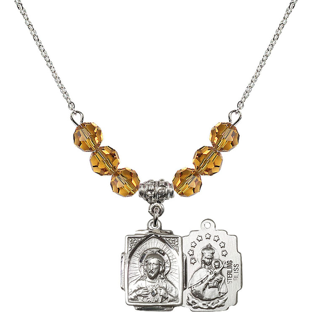 Sterling Silver Scapular Birthstone Necklace with Topaz Beads - 0804