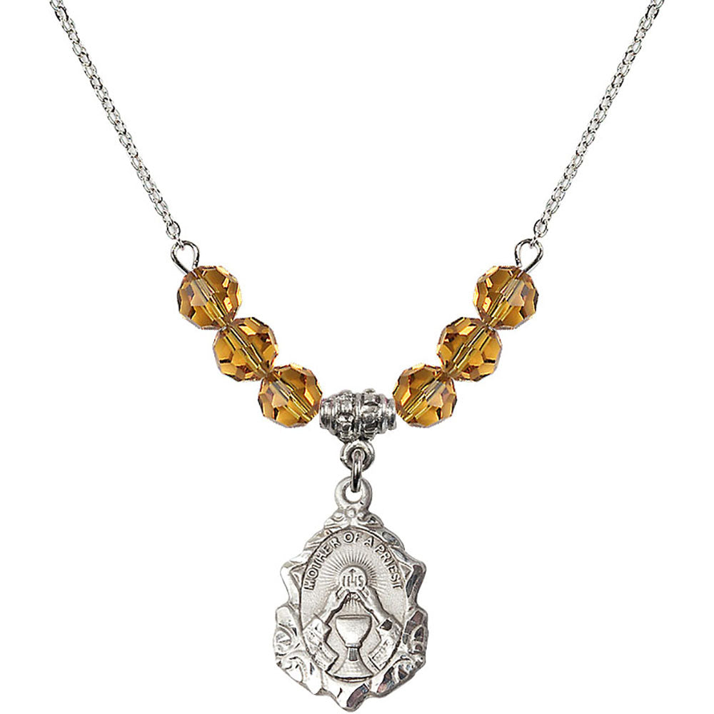 Sterling Silver Mother of a Priest Birthstone Necklace with Topaz Beads - 0811