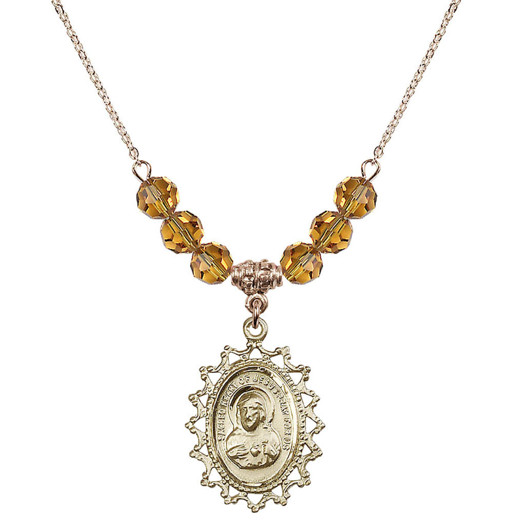 14kt Gold Filled Scapular Birthstone Necklace with Topaz Beads - 1619