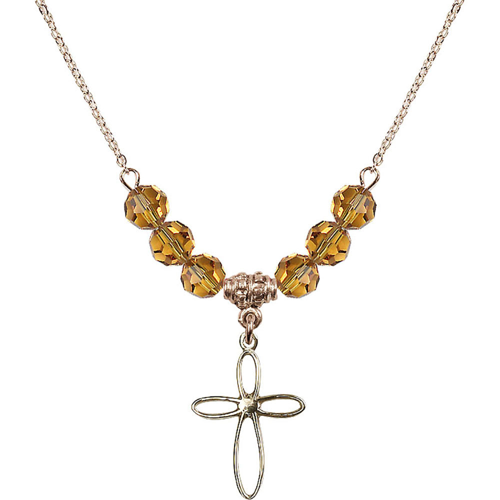 14kt Gold Filled Loop Cross Birthstone Necklace with Topaz Beads - 1707