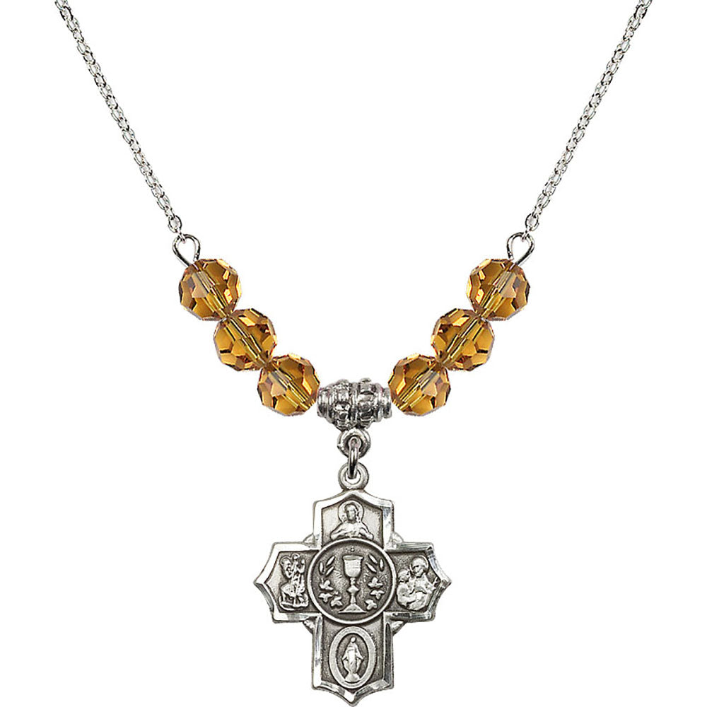 Sterling Silver Communion/5-Way Birthstone Necklace with Topaz Beads - 2004