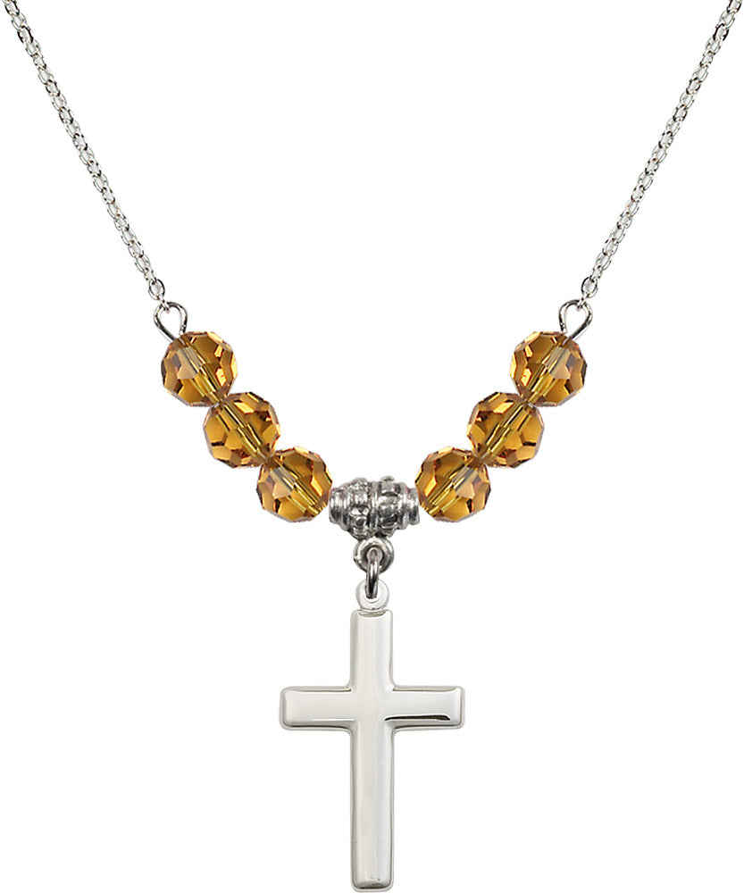 Sterling Silver Cross Birthstone Necklace with Topaz Beads - 2195