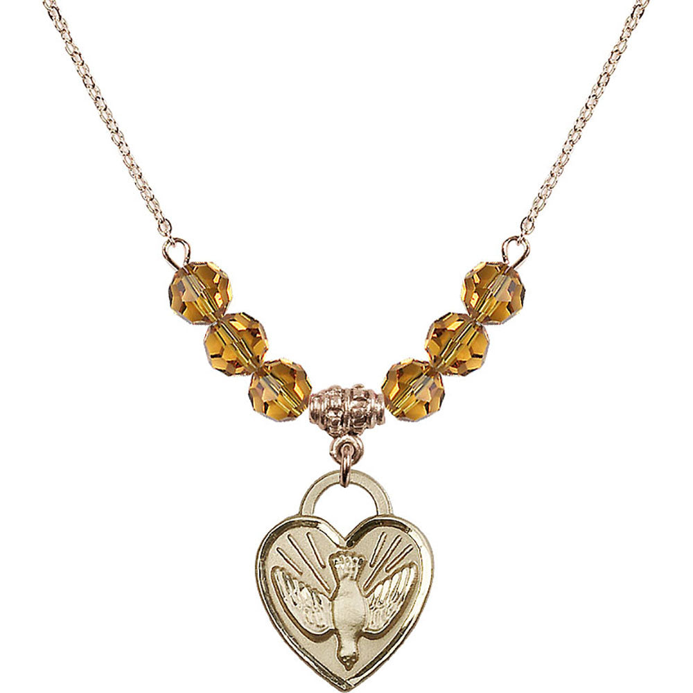 14kt Gold Filled Confirmation Heart Birthstone Necklace with Topaz Beads - 3205