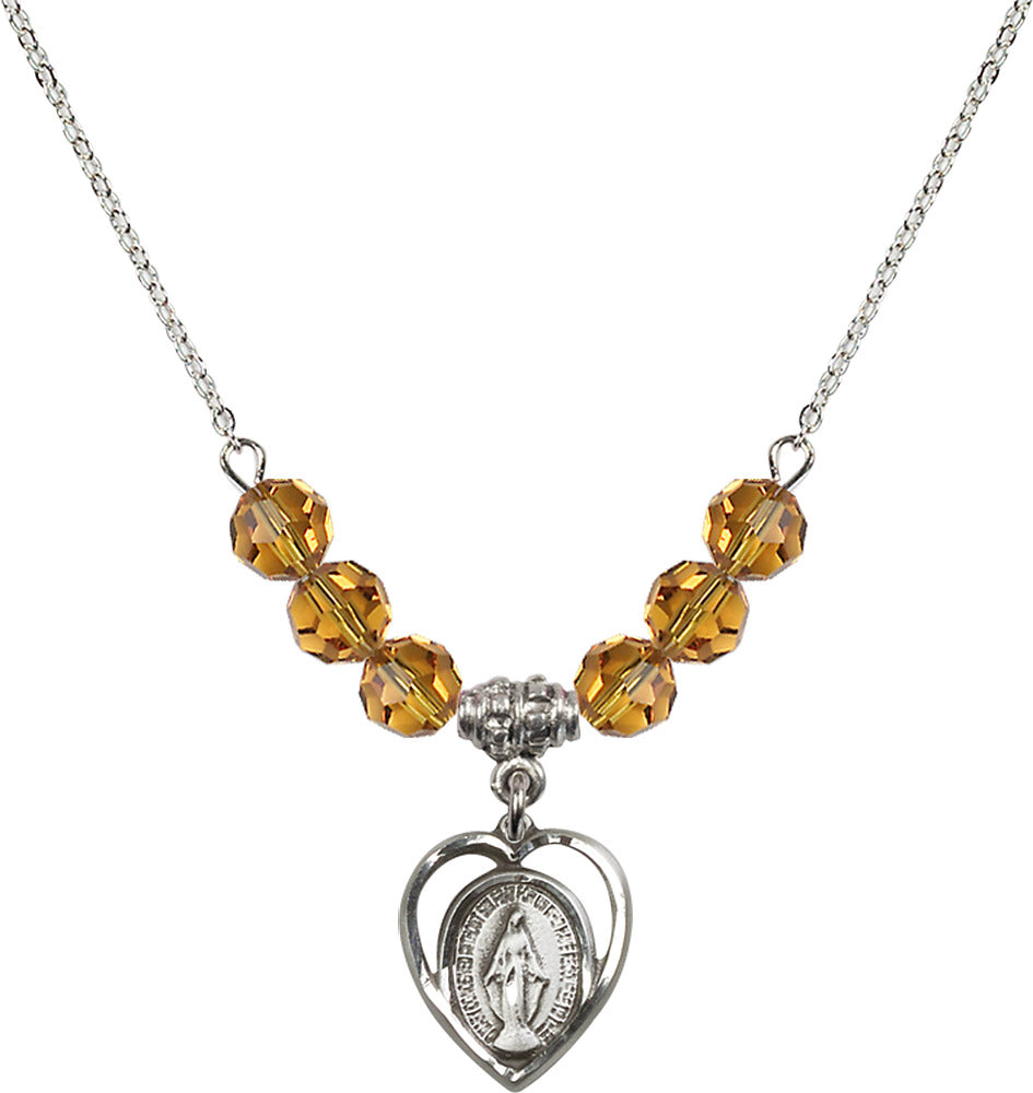 Sterling Silver Miraculous Birthstone Necklace with Topaz Beads - 4125
