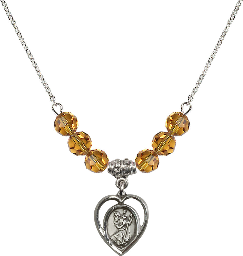 Sterling Silver Saint Christopher Birthstone Necklace with Topaz Beads - 4127