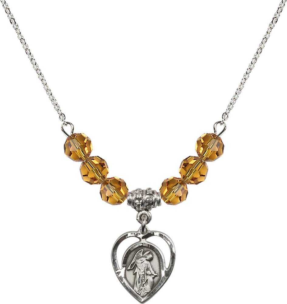 Sterling Silver Guardian Angel Birthstone Necklace with Topaz Beads - 4129