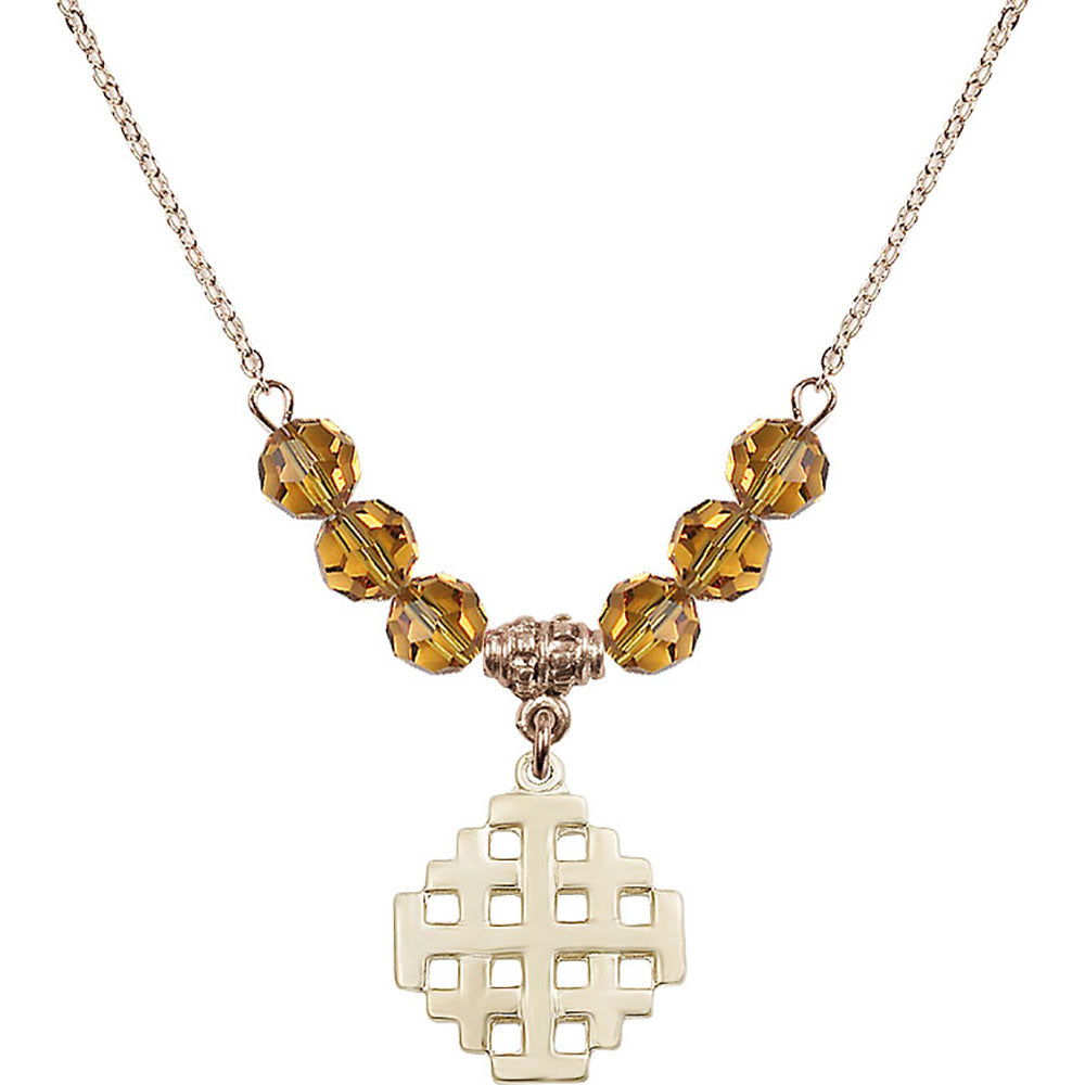 14kt Gold Filled Jerusalem Cross Birthstone Necklace with Topaz Beads - 4139