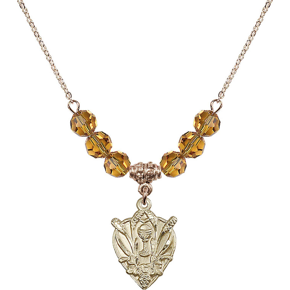 14kt Gold Filled Communion Birthstone Necklace with Topaz Beads - 4200