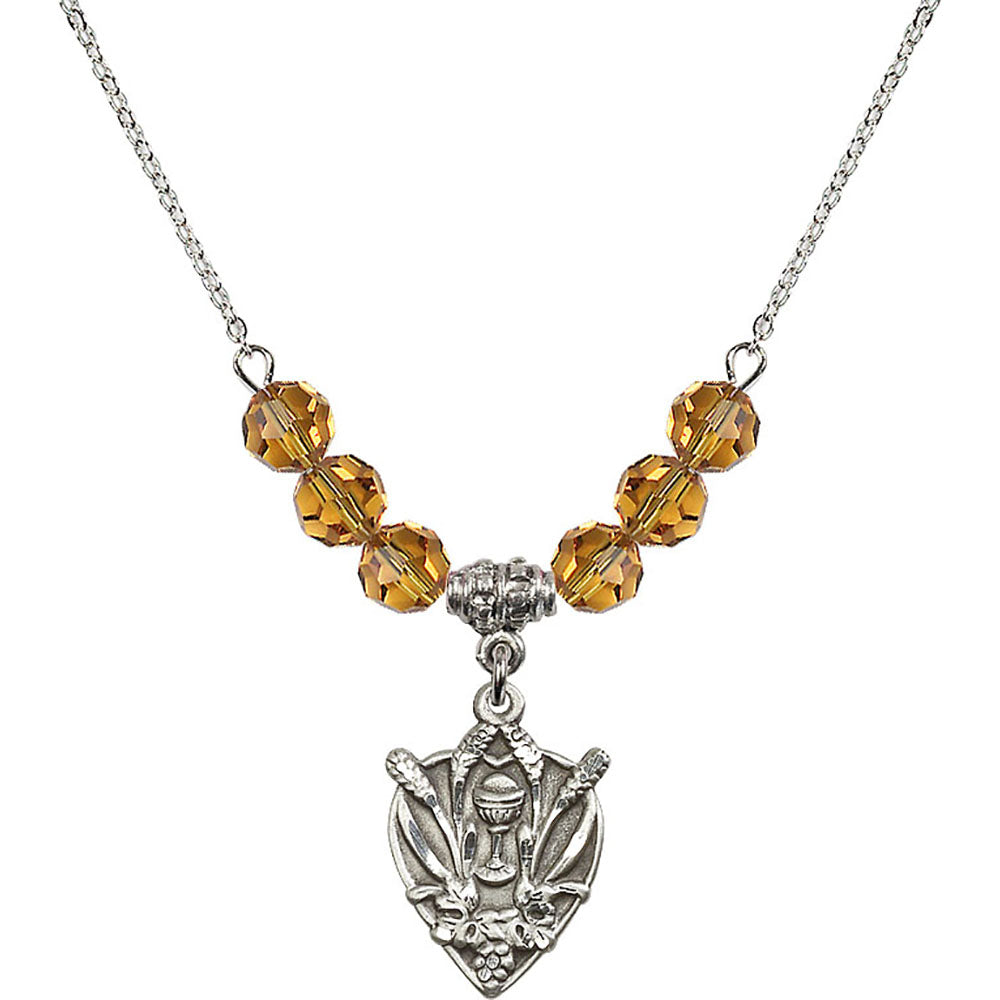 Sterling Silver Communion Birthstone Necklace with Topaz Beads - 4200