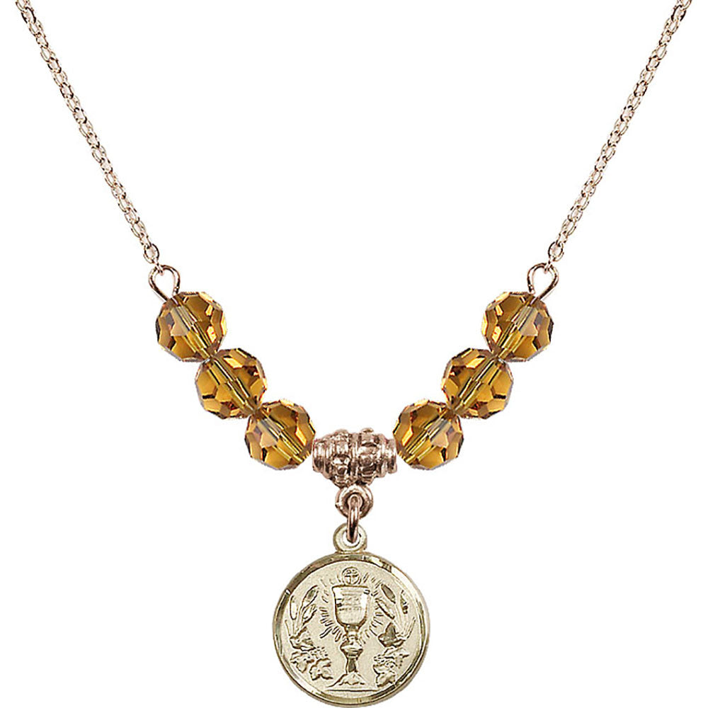 14kt Gold Filled Communion Chalice Birthstone Necklace with Topaz Beads - 4203
