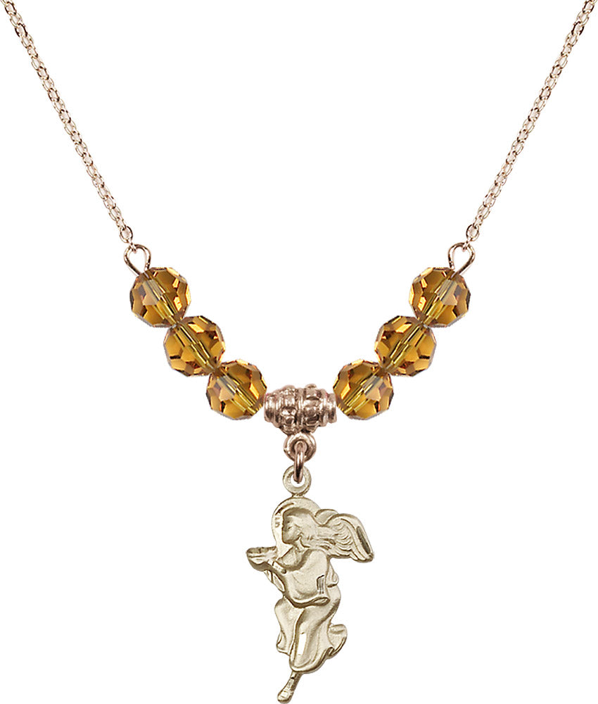 14kt Gold Filled Guardian Angel Birthstone Necklace with Topaz Beads - 4260