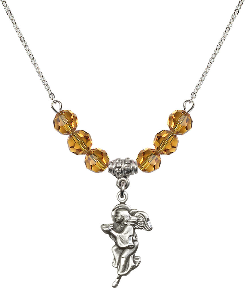 Sterling Silver Guardian Angel Birthstone Necklace with Topaz Beads - 4260