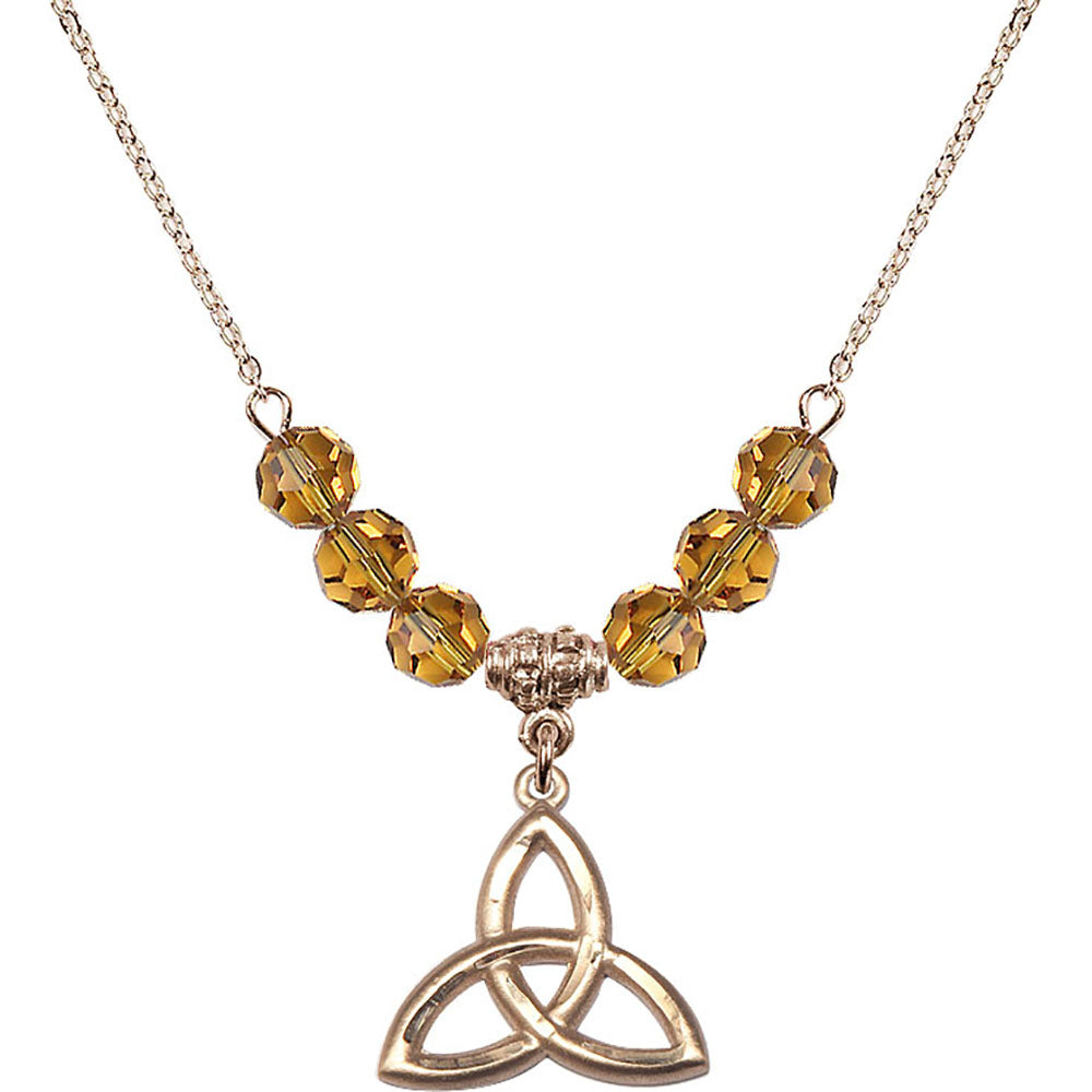 14kt Gold Filled Trinity Irish Knot Birthstone Necklace with Topaz Beads - 5101