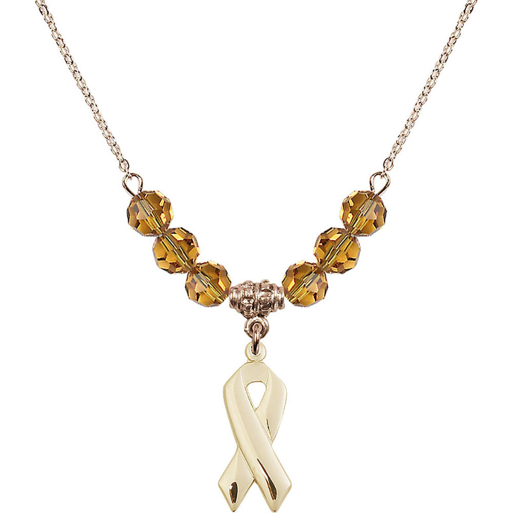14kt Gold Filled Cancer Awareness Birthstone Necklace with Topaz Beads - 5150