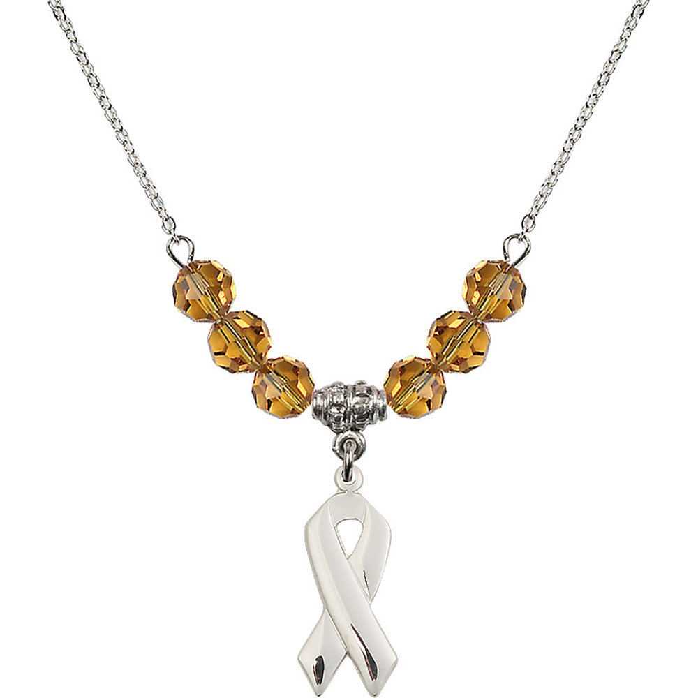 Sterling Silver Cancer Awareness Birthstone Necklace with Topaz Beads - 5150