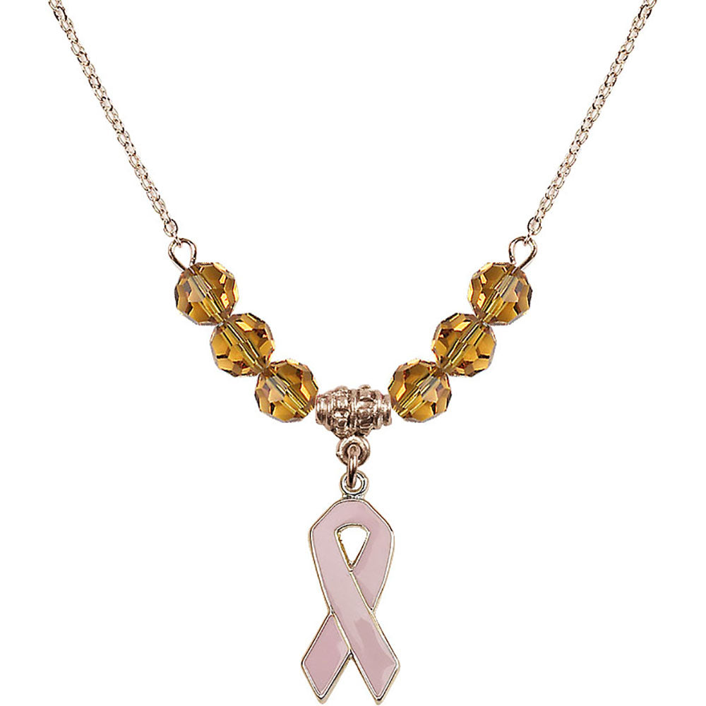 14kt Gold Filled Cancer Awareness Birthstone Necklace with Topaz Beads - 5151