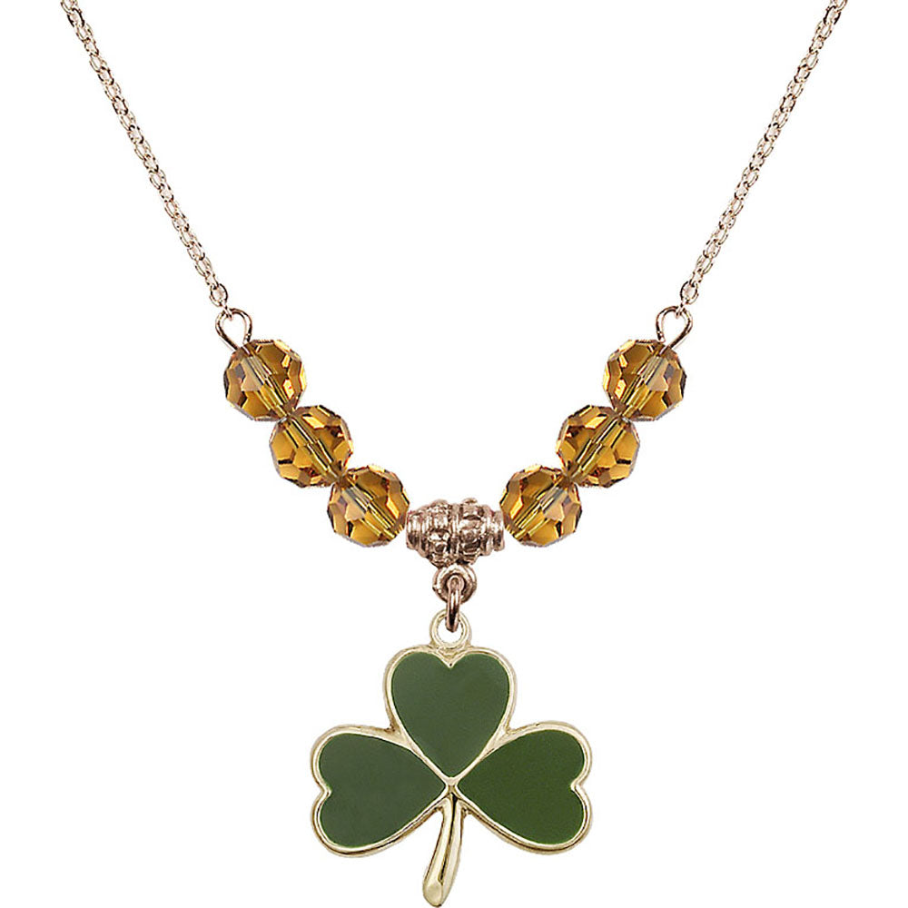 14kt Gold Filled Shamrock Birthstone Necklace with Topaz Beads - 5248