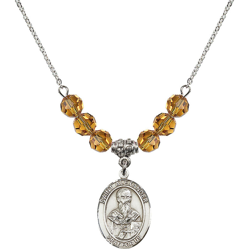 Sterling Silver Saint Alexander Sauli Birthstone Necklace with Topaz Beads - 8012