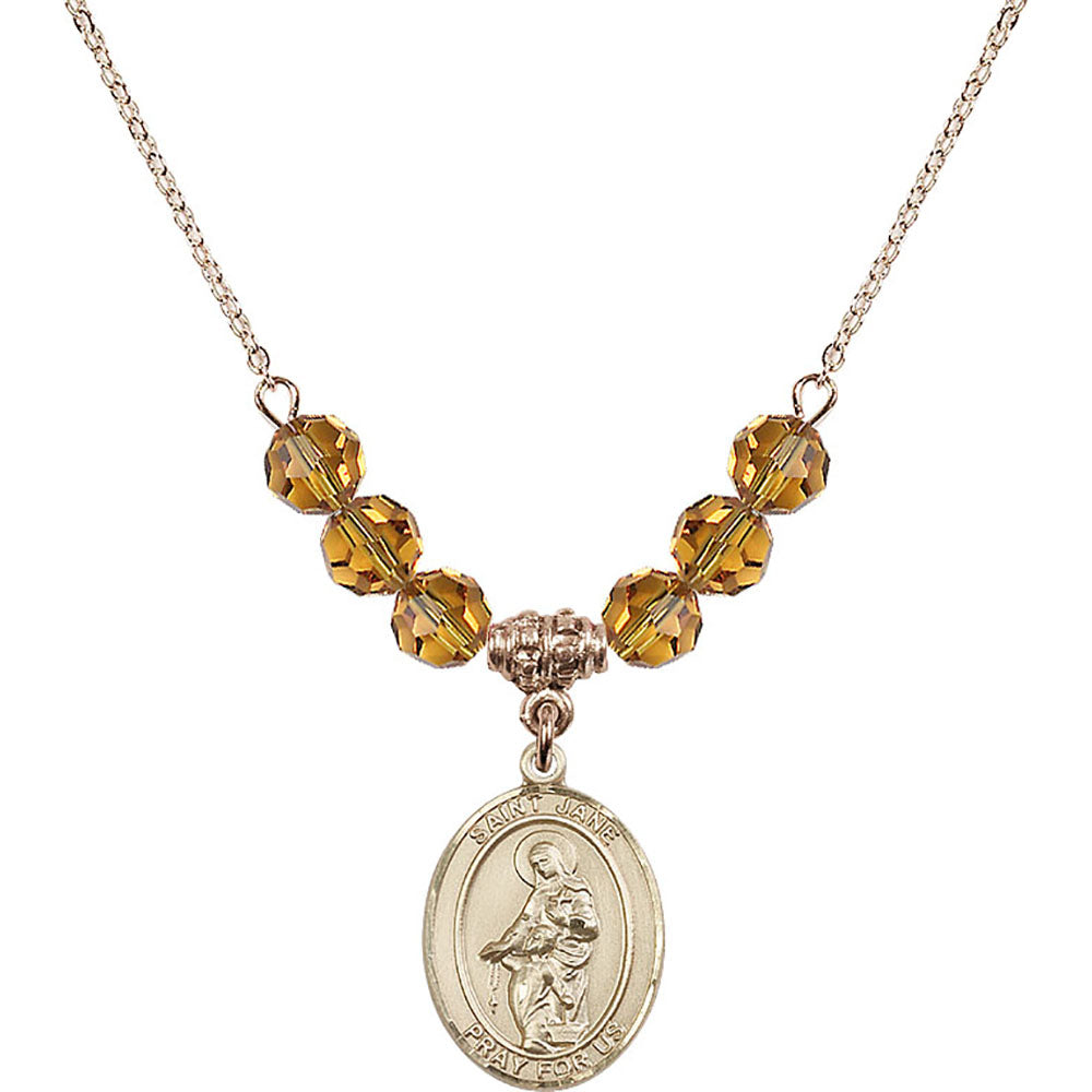 14kt Gold Filled Saint Jane of Valois Birthstone Necklace with Topaz Beads - 8029