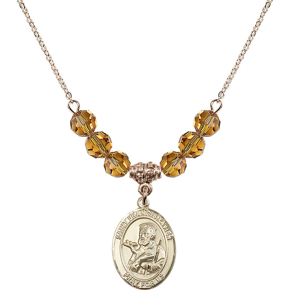 14kt Gold Filled Saint Francis Xavier Birthstone Necklace with Topaz Beads - 8037