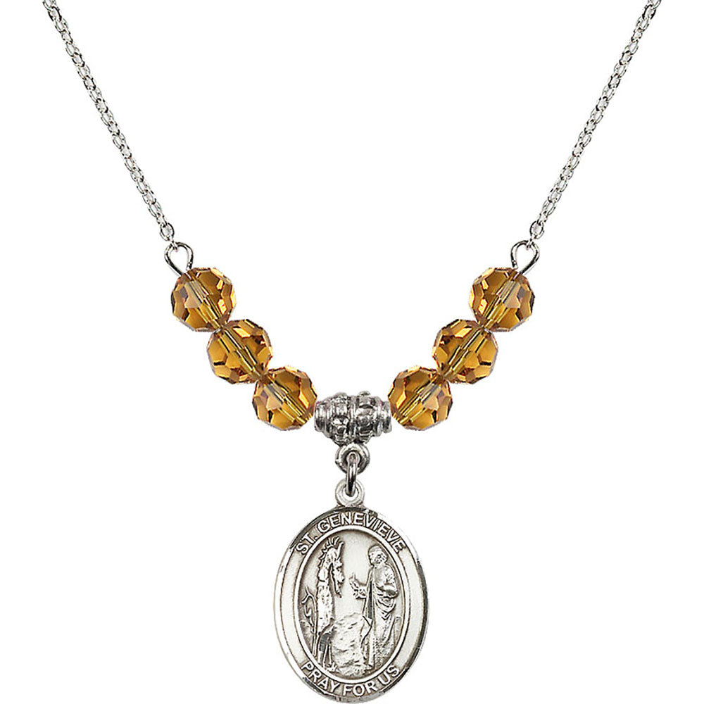 Sterling Silver Saint Genevieve Birthstone Necklace with Topaz Beads - 8041