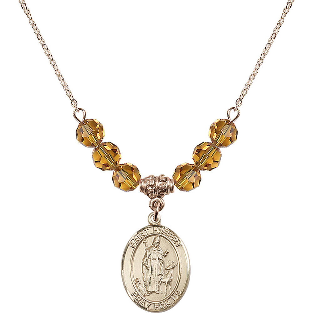14kt Gold Filled Saint Hubert of Liege Birthstone Necklace with Topaz Beads - 8045
