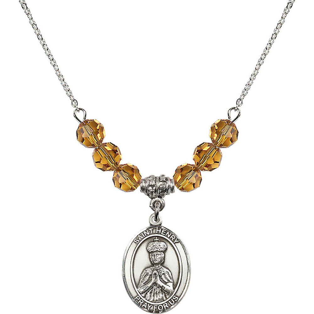 Sterling Silver Saint Henry II Birthstone Necklace with Topaz Beads - 8046