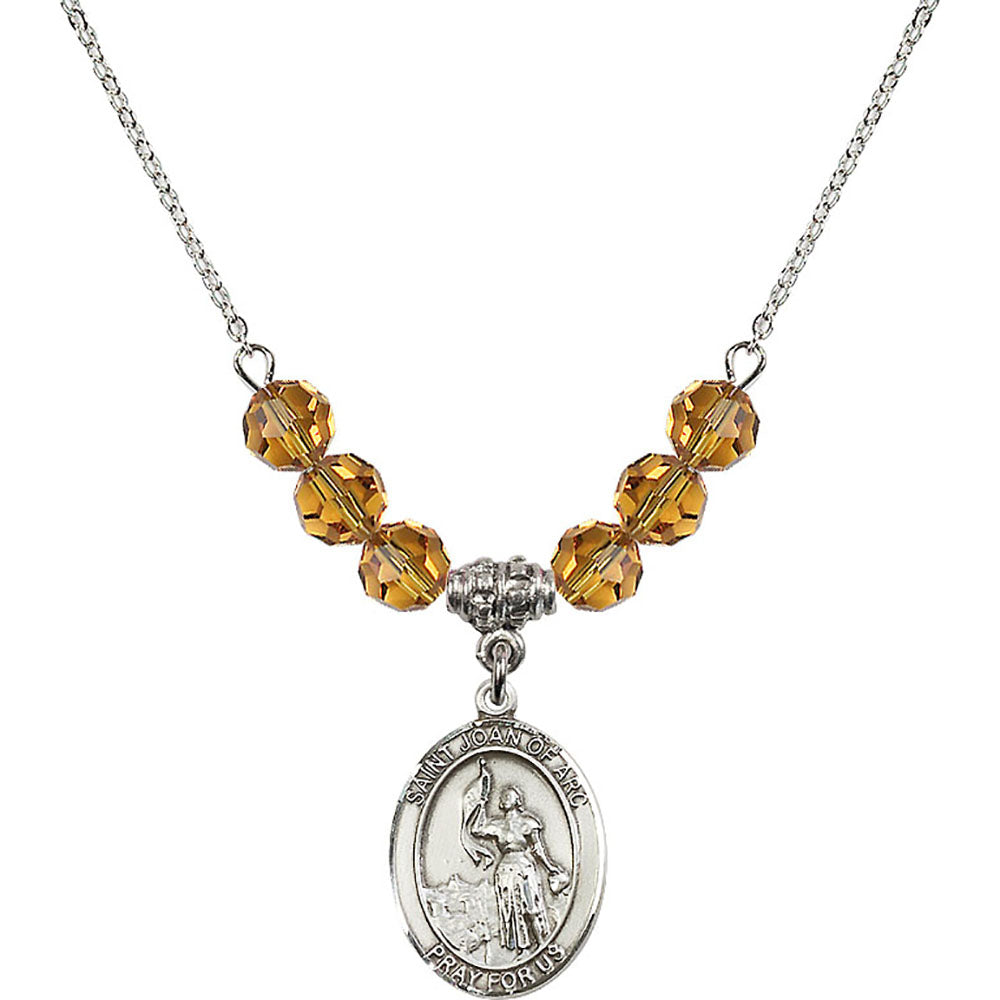 Sterling Silver Saint Joan of Arc Birthstone Necklace with Topaz Beads - 8053
