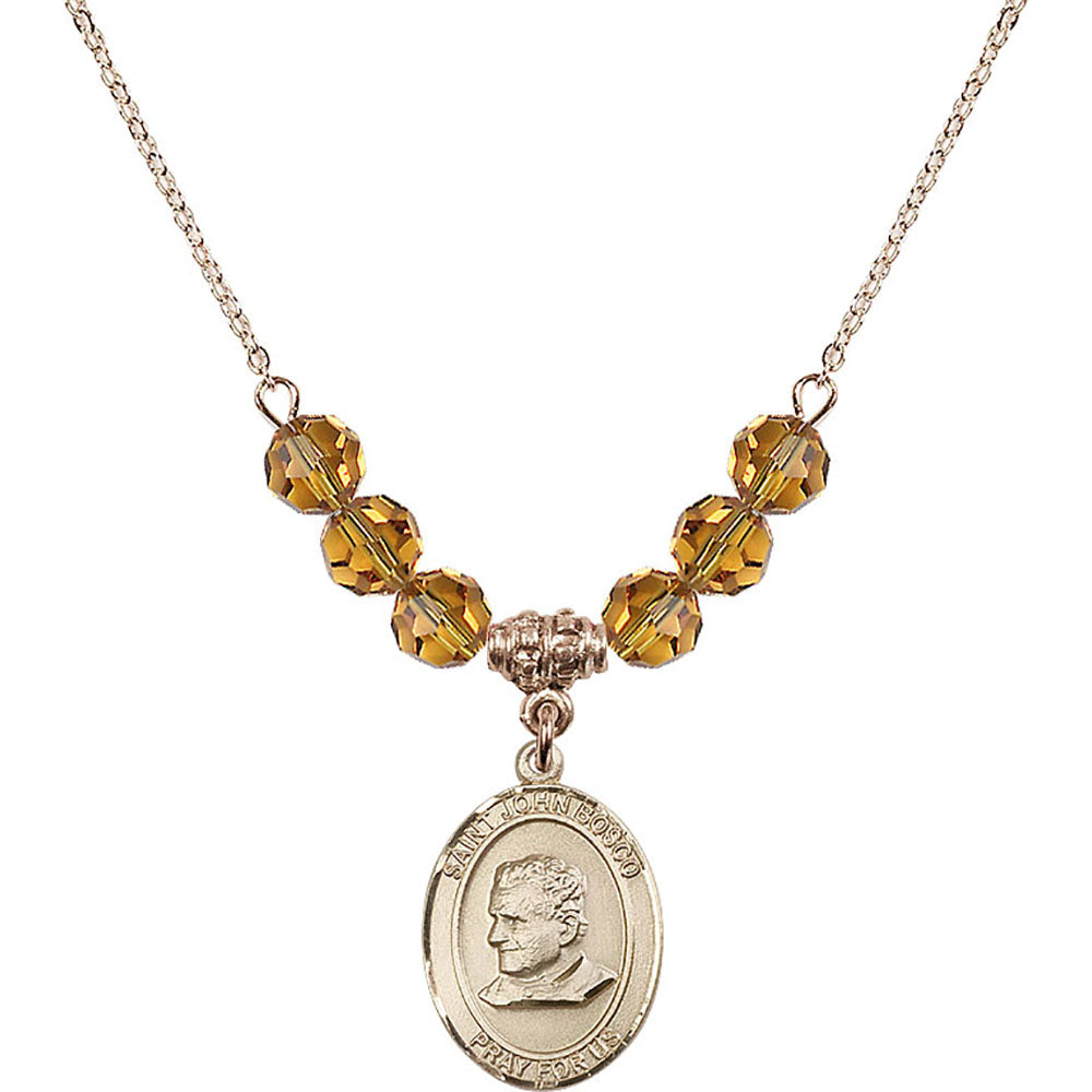 14kt Gold Filled Saint John Bosco Birthstone Necklace with Topaz Beads - 8055