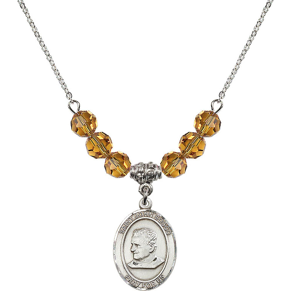 Sterling Silver Saint John Bosco Birthstone Necklace with Topaz Beads - 8055