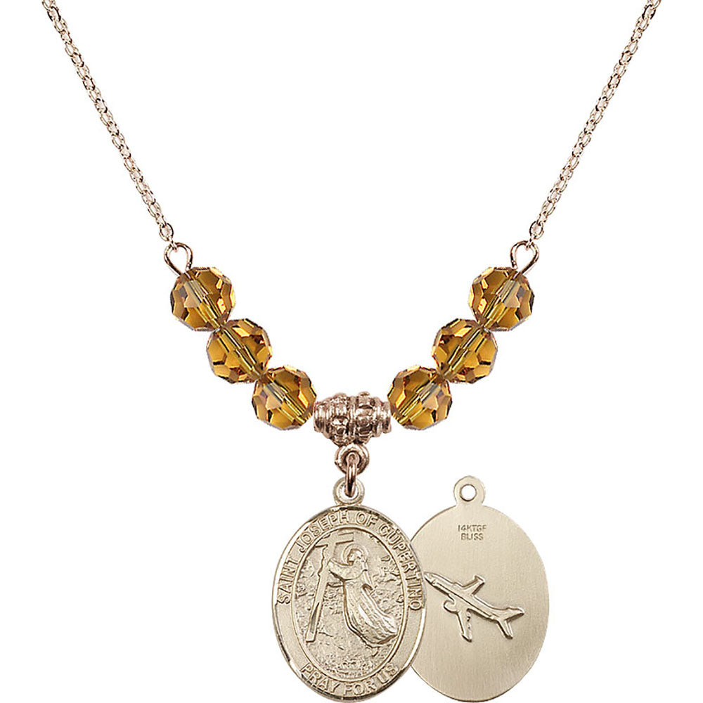 14kt Gold Filled Saint Joseph of Cupertino Birthstone Necklace with Topaz Beads - 8057