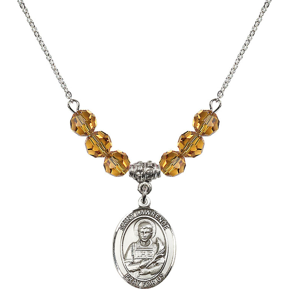 Sterling Silver Saint Lawrence Birthstone Necklace with Topaz Beads - 8063