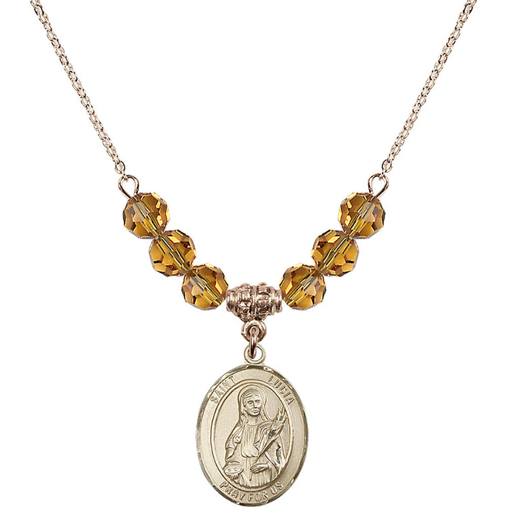 14kt Gold Filled Saint Lucia of Syracuse Birthstone Necklace with Topaz Beads - 8065