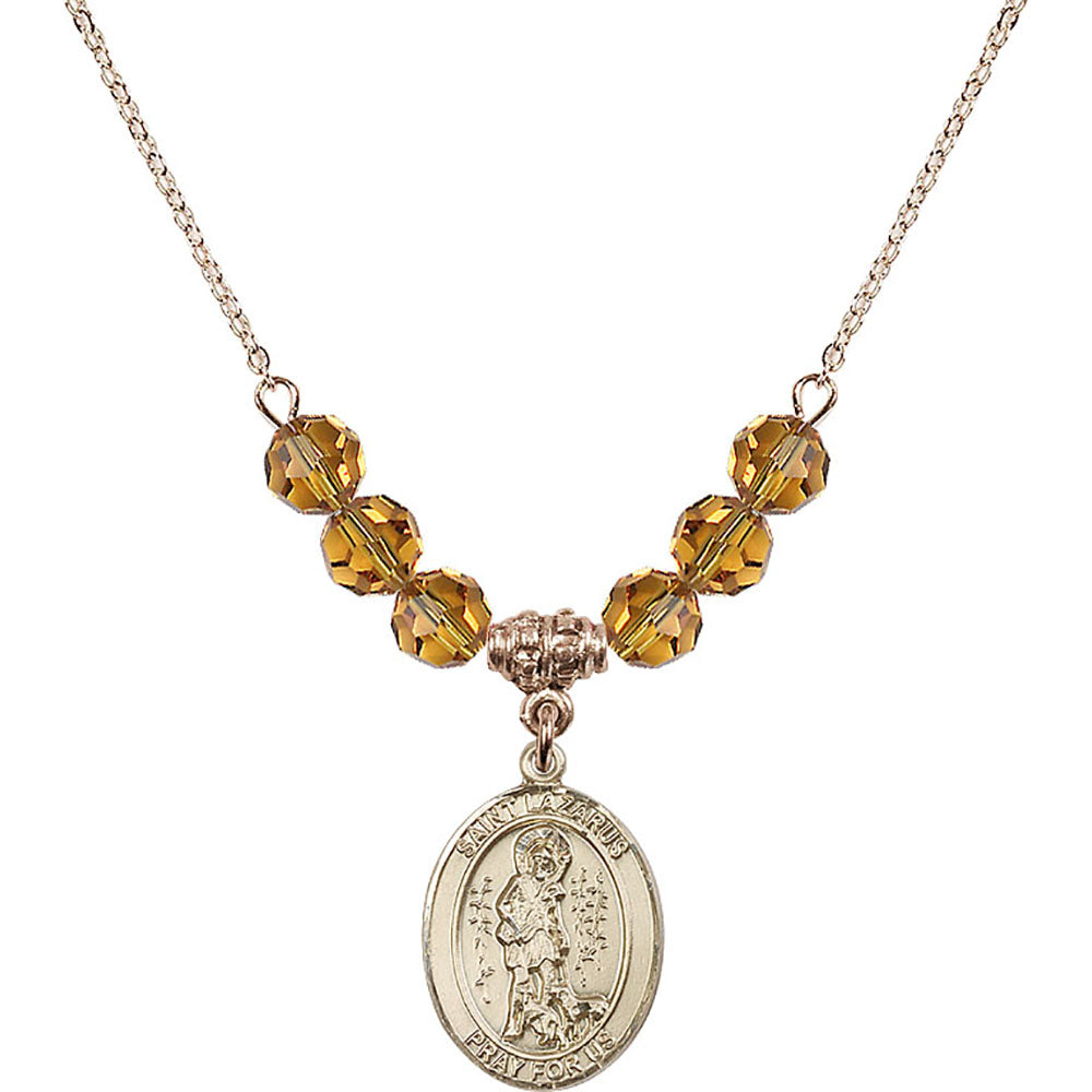 14kt Gold Filled Saint Lazarus Birthstone Necklace with Topaz Beads - 8066