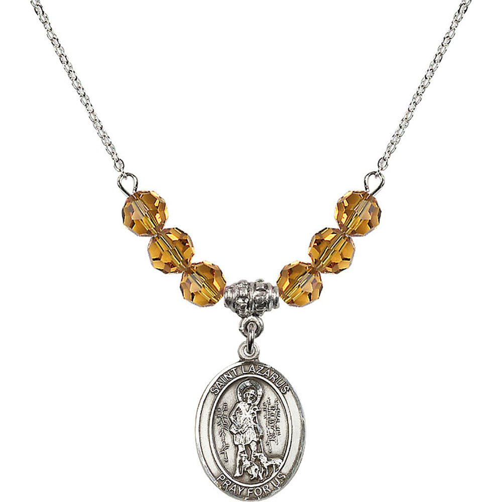 Sterling Silver Saint Lazarus Birthstone Necklace with Topaz Beads - 8066
