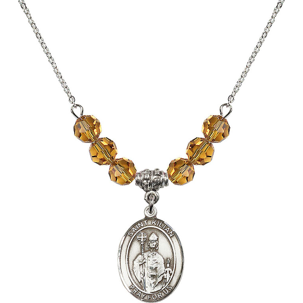 Sterling Silver Saint Kilian Birthstone Necklace with Topaz Beads - 8067